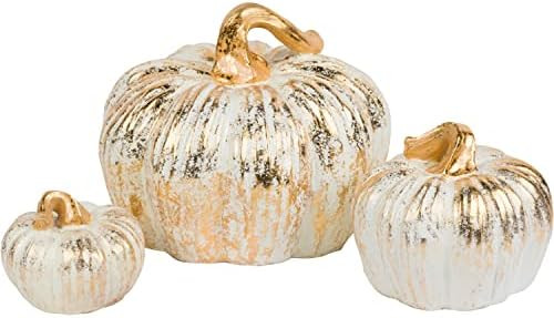 One Holiday Way Large 9-Inch Set of 3 Elegant White & Gold Decorative Faux Pumpkin Figurines – ... | Amazon (US)
