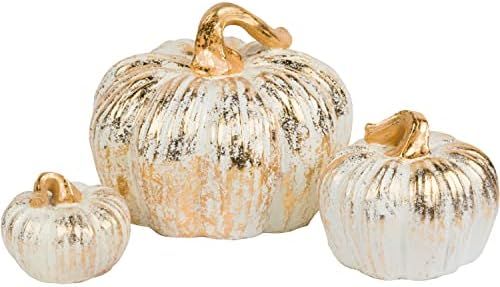 Amazon.com: One Holiday Way Large 9-Inch Set of 3 Elegant White & Gold Decorative Faux Pumpkin Fi... | Amazon (US)