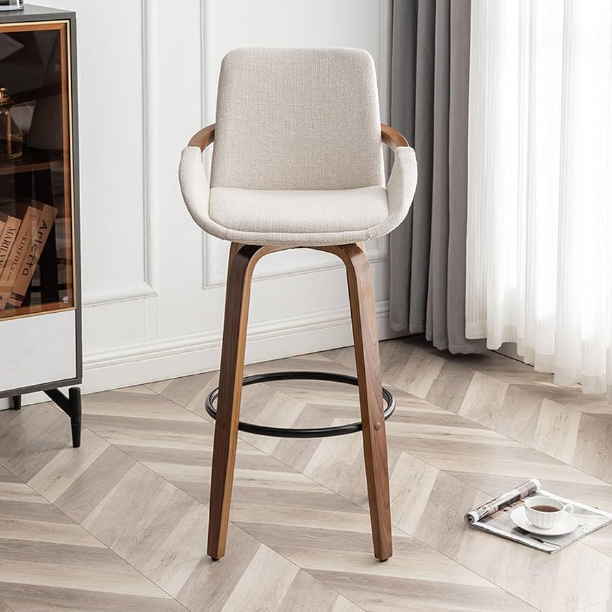 LUNLING 25.6" Counter Height Barstools Mid Century Modern Retro Bar Chairs Charcoal Beige Linen L... | Amazon (US)