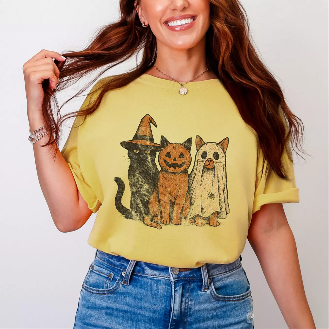 Halloween Cat Trio - Women's Garment Dyed Graphic T-Shirt | Kohl's