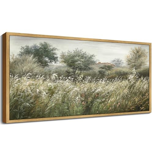 KUVIOKE Vintage Landscape Framed Wall Art 20x40in Large Country Meadow Field Wall Prints Classic Retro Farmhouse Rustic Decorations for Living Room Bedroom (Natural Framed) | Amazon (US)