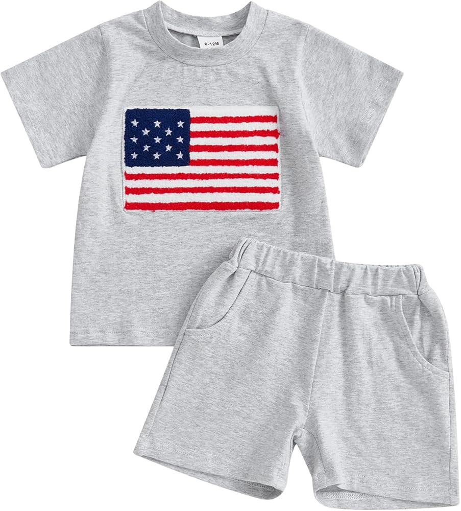 Kuriozud 4th Of July Baby Boy Outfit Toddler American Flag T Shirt Shorts Set Fourth Of July Summ... | Amazon (US)