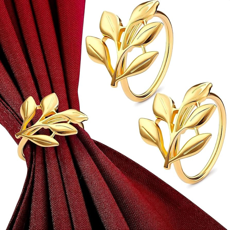 Fall Gold Napkin Rings Set of 20 - Thanksgiving Napkin Rings Fits Various Napkins Styles, Elegant... | Amazon (US)