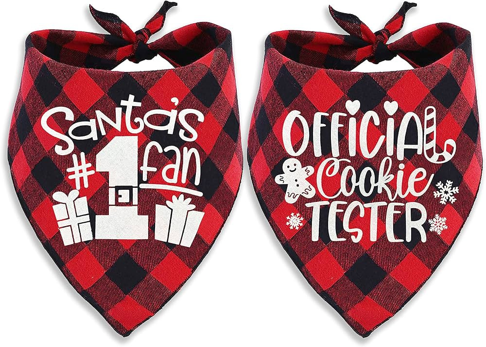 2 Pack Christmas Dog Cat Bandana, Holiday Red Buffalo Bandana for Small Medium Large Puppies Pets... | Amazon (US)