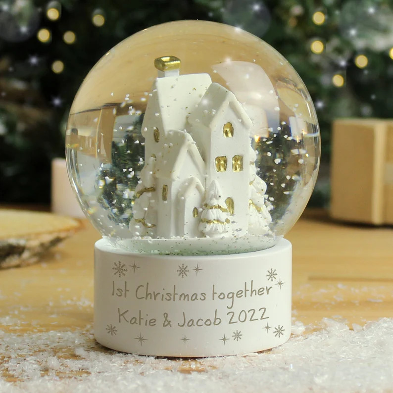 Personalised Message Village Glitter Snow Globe Christmas - Etsy | Etsy (US)