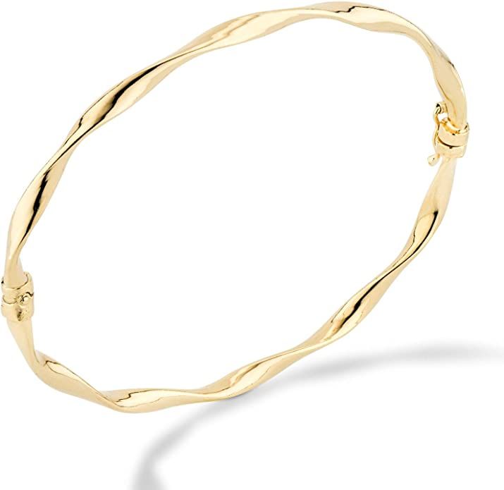 Miabella 18K Gold Over Sterling Silver Italian Oval Twist Hinged Bangle Bracelet for Women Teen G... | Amazon (US)