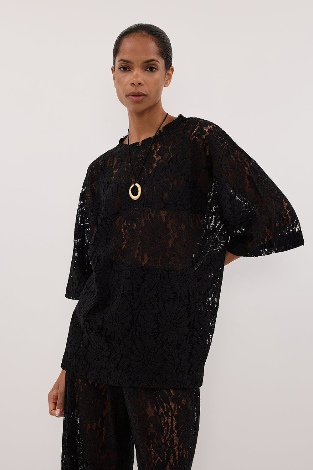 WILMA BLACK LACE TEE | DISSH