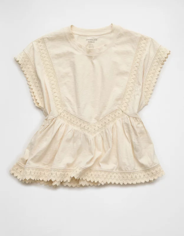 AE Sunchaser Lace Trim T-Shirt | American Eagle Outfitters (US & CA)
