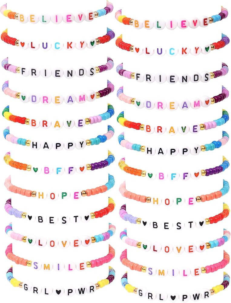 Lorfancy 24Pcs Beaded Bracelets for Girls Kids Toddler Jewelry Letter Beads Bracelet Bulk Rainbow... | Amazon (US)