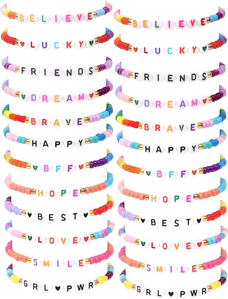 Lorfancy 24Pcs Beaded Bracelets for Girls Kids Toddler Jewelry Letter Beads Bracelet Bulk Rainbow... | Amazon (US)