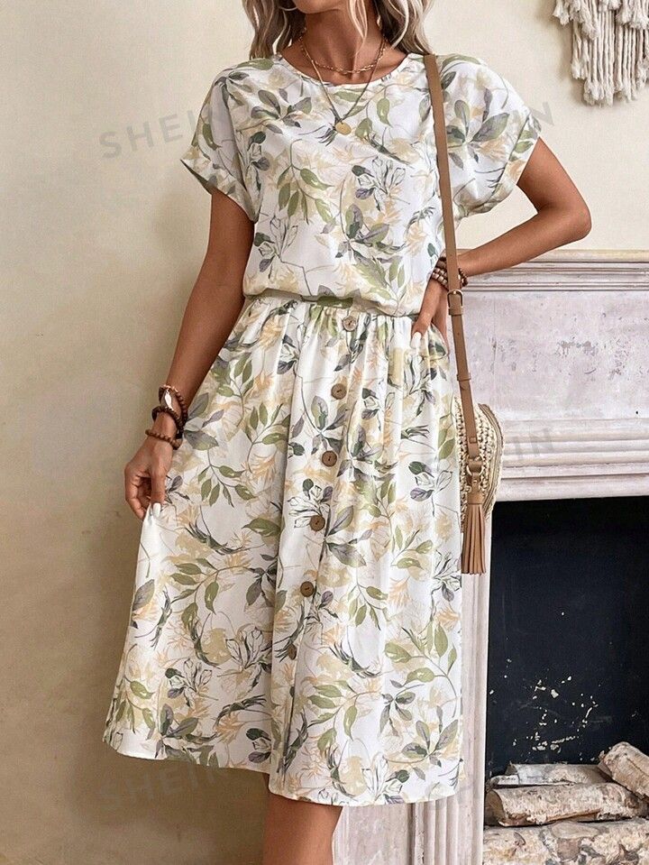 EMERY ROSE Tropical Print Batwing Sleeve Top & Skirt | SHEIN