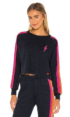 Aviator Nation Bolt Cropped Classic Crewneck in Heather Navy Neon from Revolve.com | Revolve Clothing (Global)