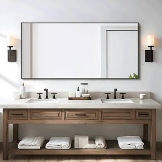 NEUTYPE 34 in. W x 71 in. H Oversized Rectangle Metal Framed Modern Wall Bathroom Vanity Mirror i... | The Home Depot