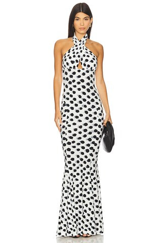 Norma Kamali Cross Halter Fishtail Gown in Paint Dots from Revolve.com | Revolve Clothing (Global)