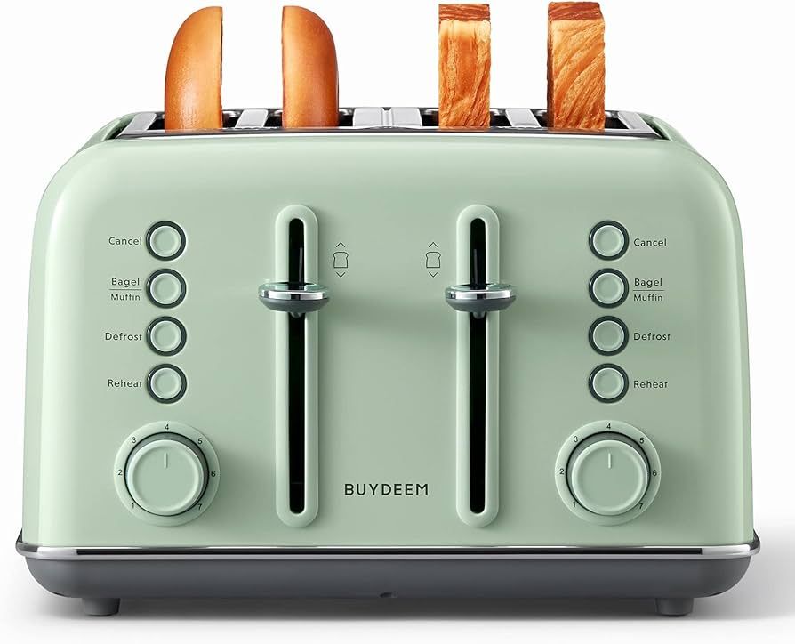 BUYDEEM DT640 4-Slice Toaster, Extra Wide Slots, Retro Stainless Steel with High Lift Lever, Bage... | Amazon (US)