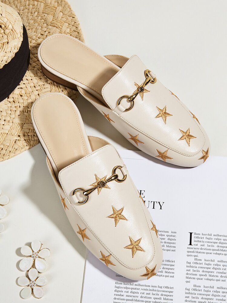 Metal Decor Star Embroidered Mules | SHEIN