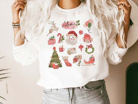 Christmas Shirts For Women Christmas Doodles Little Things Favorites Xmas Santa Reindeer Festive ... | Etsy (US)