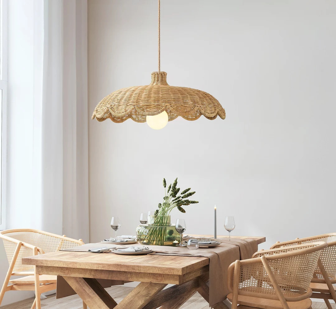 Aurelia Rattan Pandent Light - Bamboo Pendant Light, Boho Lamp, Rattan Furniture, Patio Pendant L... | Etsy (US)