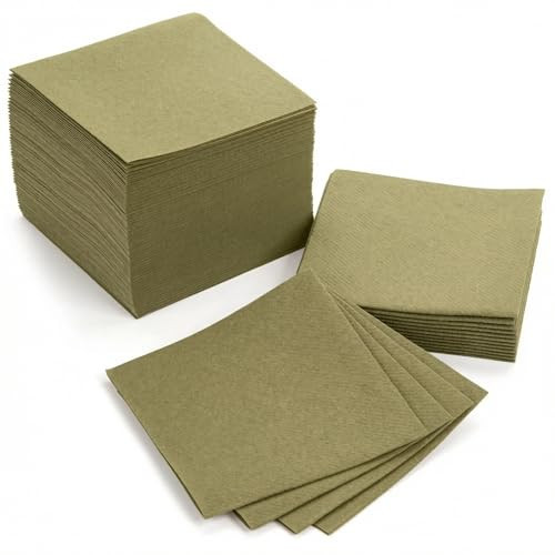 AMERICAN HOMESTEAD Cocktail Napkins - Premium 4.75"x4.75" Disposable Linen-Like Beverage Napkins - Bulk Square Party Bar Serviettes for Weddings, Parties, Events, and Daily Use - 100 Count - Olive | Amazon (US)