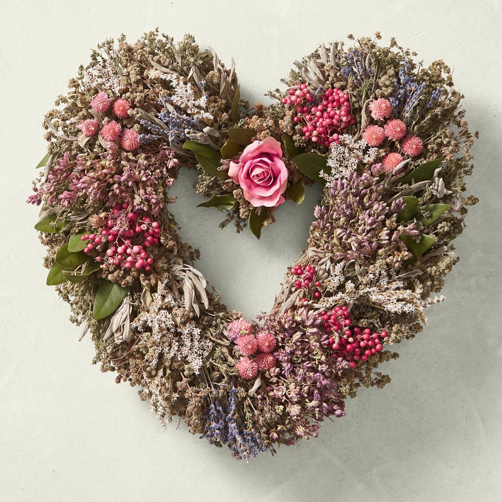 Pink Rose Garden Heart Live Wreath, 15" | Williams-Sonoma