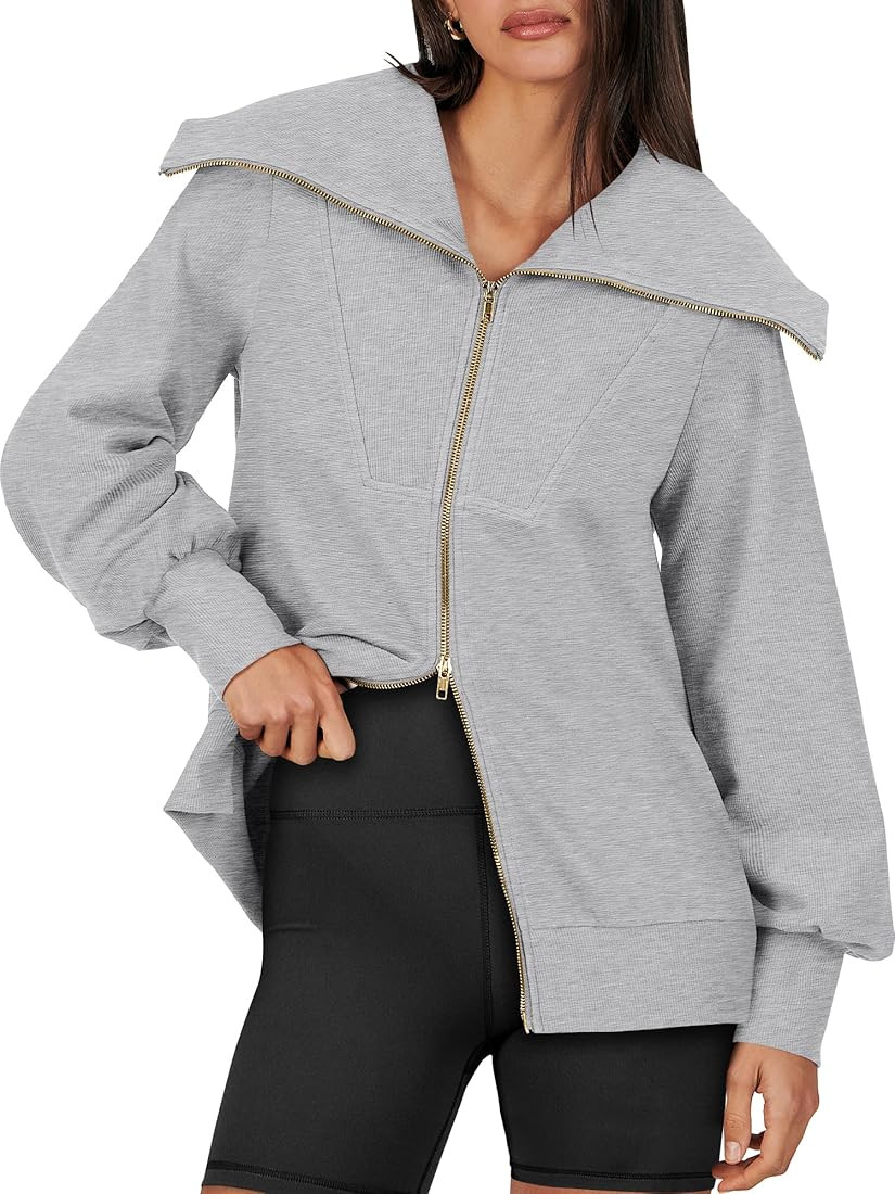 Caracilia Womens Zip Up Sweatshirt Oversized Hoodies Sweater Cute Casual Outfits Top 2023 Fall Wi... | Amazon (US)