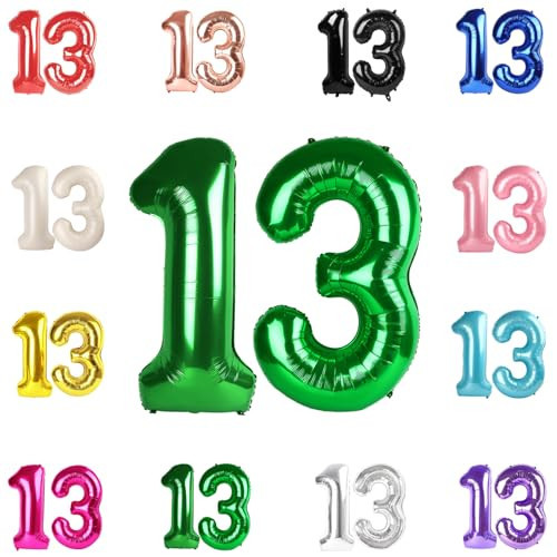 13 Balloon Number, Green Number 13th 31th Birthday Balloons 40 Inch, 13 or 31 Years Old Green Birthday Decorations for Boys Girls, 13th Anniversary Decorations | Amazon (US)