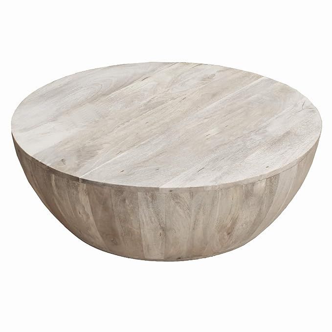 The Urban Port UPT-32181 Modern Wooden Coffee Table in Round Shape, Light Brown, | Amazon (US)