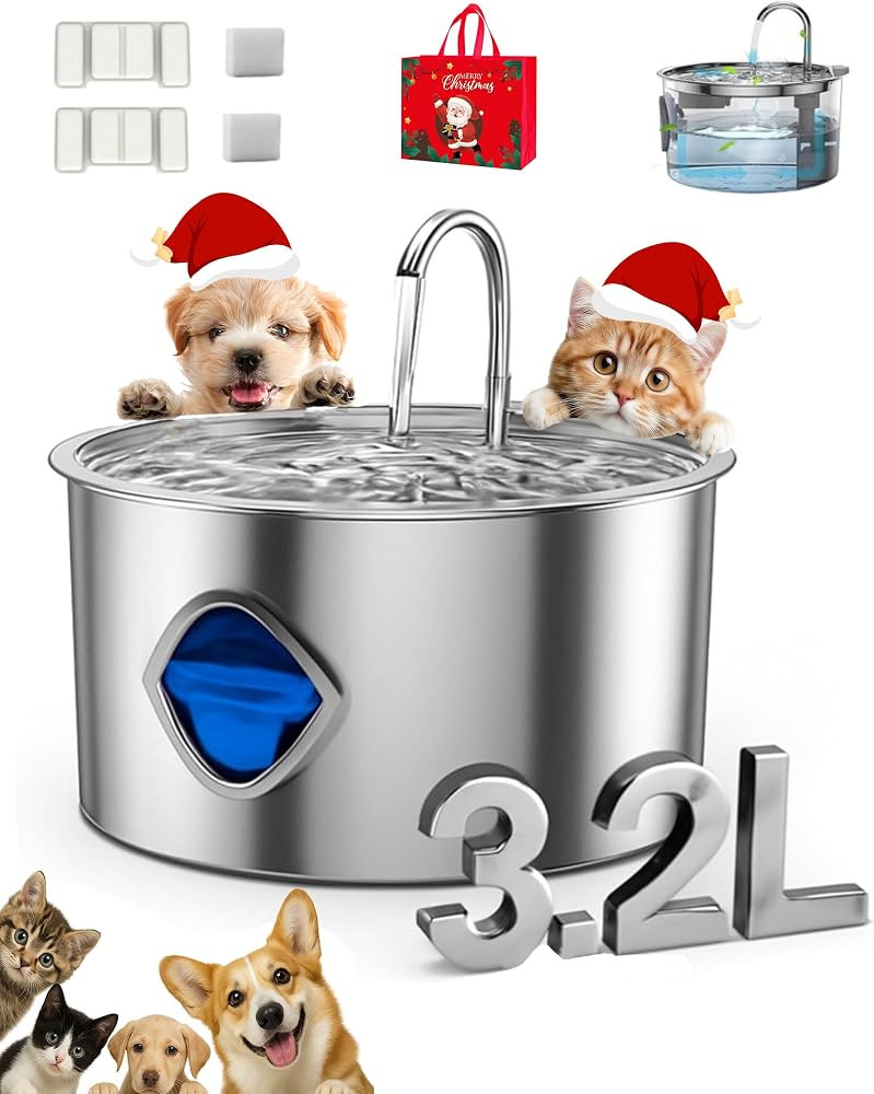 Dog Bowl for Small Dogs (with 10 Filter, 3.2L/108Oz) Stainless Steel Quiet Dog Water Bowl with Vi... | Amazon (US)