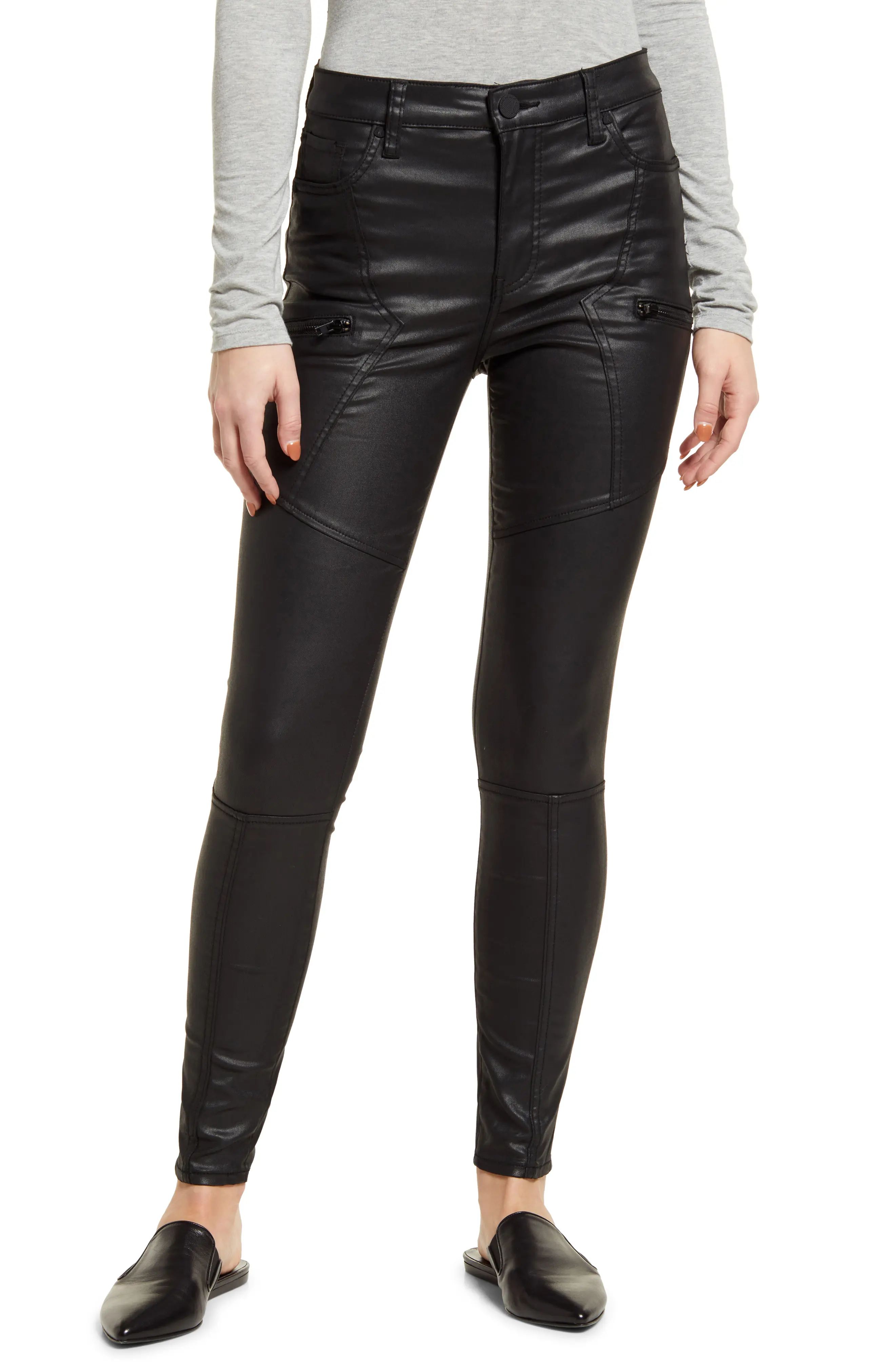 KUT from the Kloth Mia Moto Coated Toothpick Skinny Pants in Black at Nordstrom, Size 4 | Nordstrom