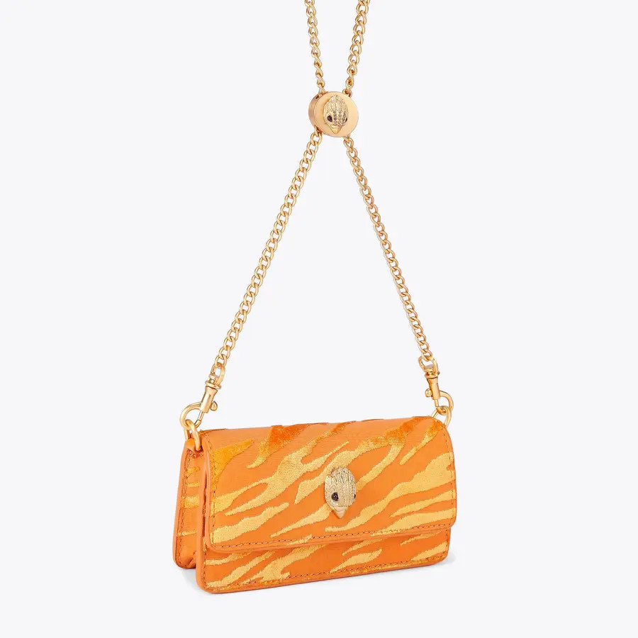 LONG NANO SHOREDITCH Soft Orange Velvet Animal Print Nano Bag by KURT GEIGER LONDON | Kurt Geiger US
