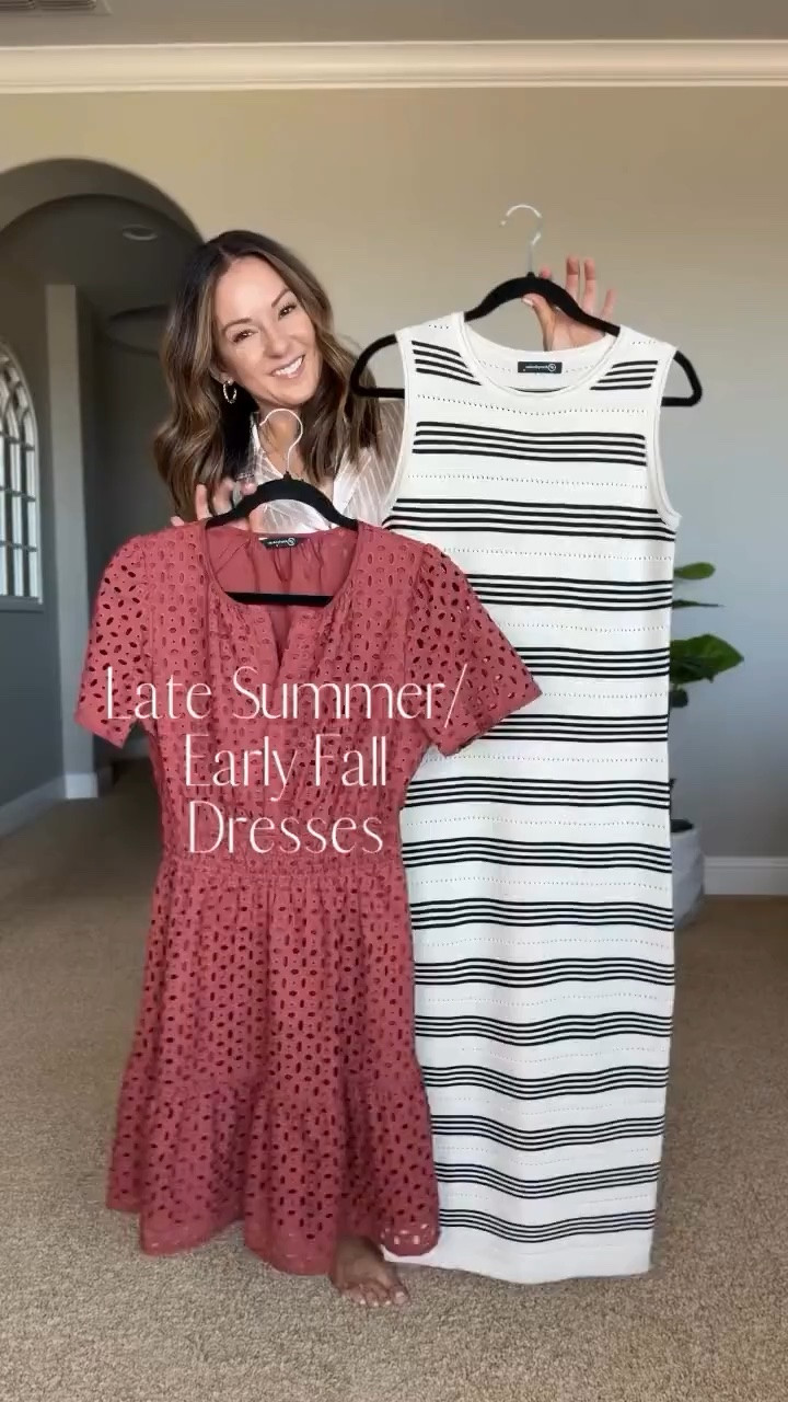 Late summer dresses that make the shift into fall so simple! 🍂 The neutral stripes and warm rust tone are perfect for church, brunch, dinner and everything in between.

late summer dresses, early fall dresses, transitional fall outfit, fall dress, striped maxi dress, rust dress, church outfit, brunch outfit, petite fashion, dresses for women over 40, EverydayHolly

#LTKootd #LTKSeasonal #LTKPetite