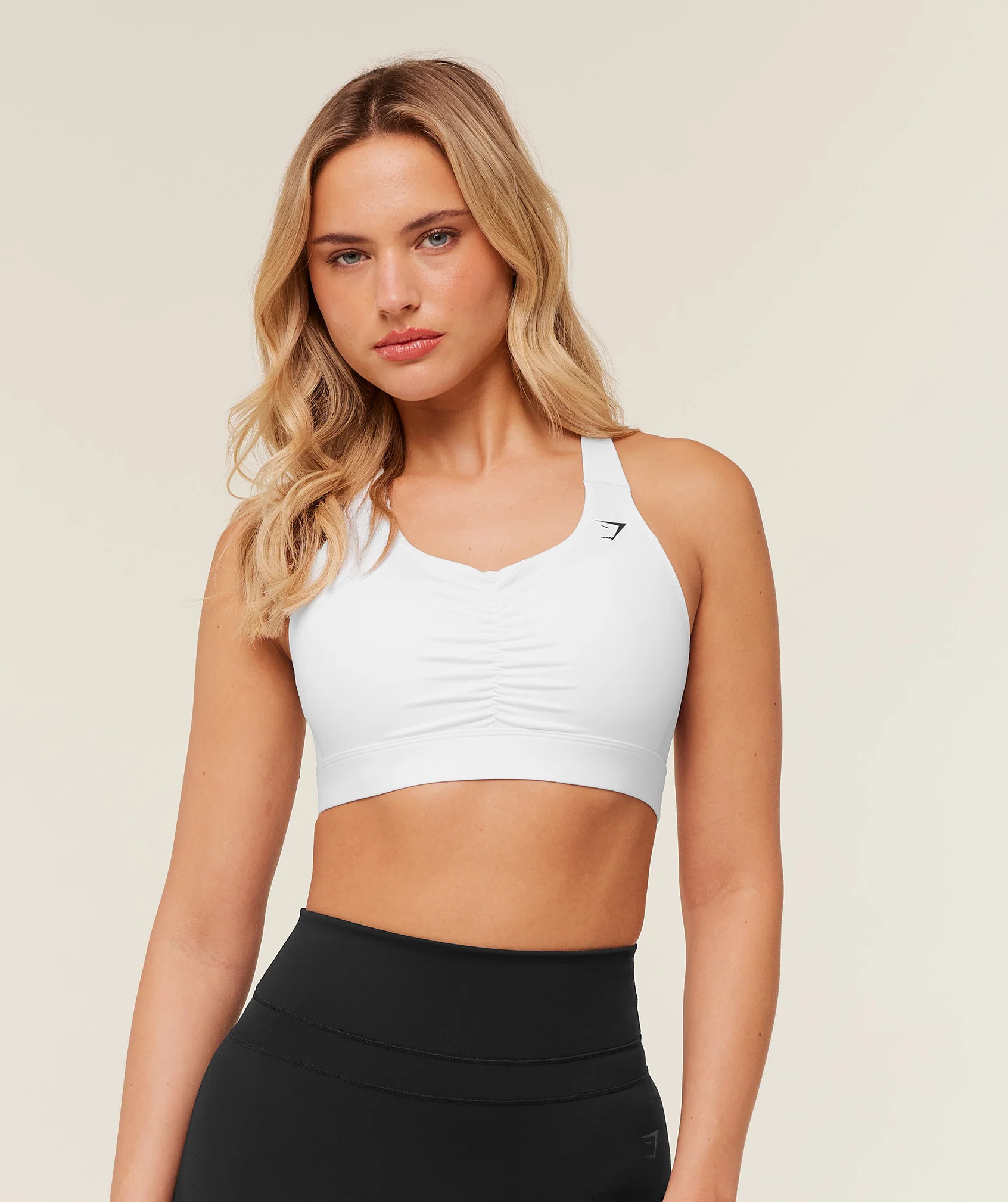 Gymshark High Support Ruched Sports Bra - GS White | Gymshark UK
