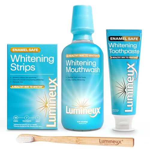 Lumineux Teeth Whitening Kit Peroxide Free for Whiter Teeth Includes 7 Whitening Treatments, 1 Mouthwash, 1 Toothpaste & 1 Bamboo Toothbrush, Dentist Formulated | Amazon (US)