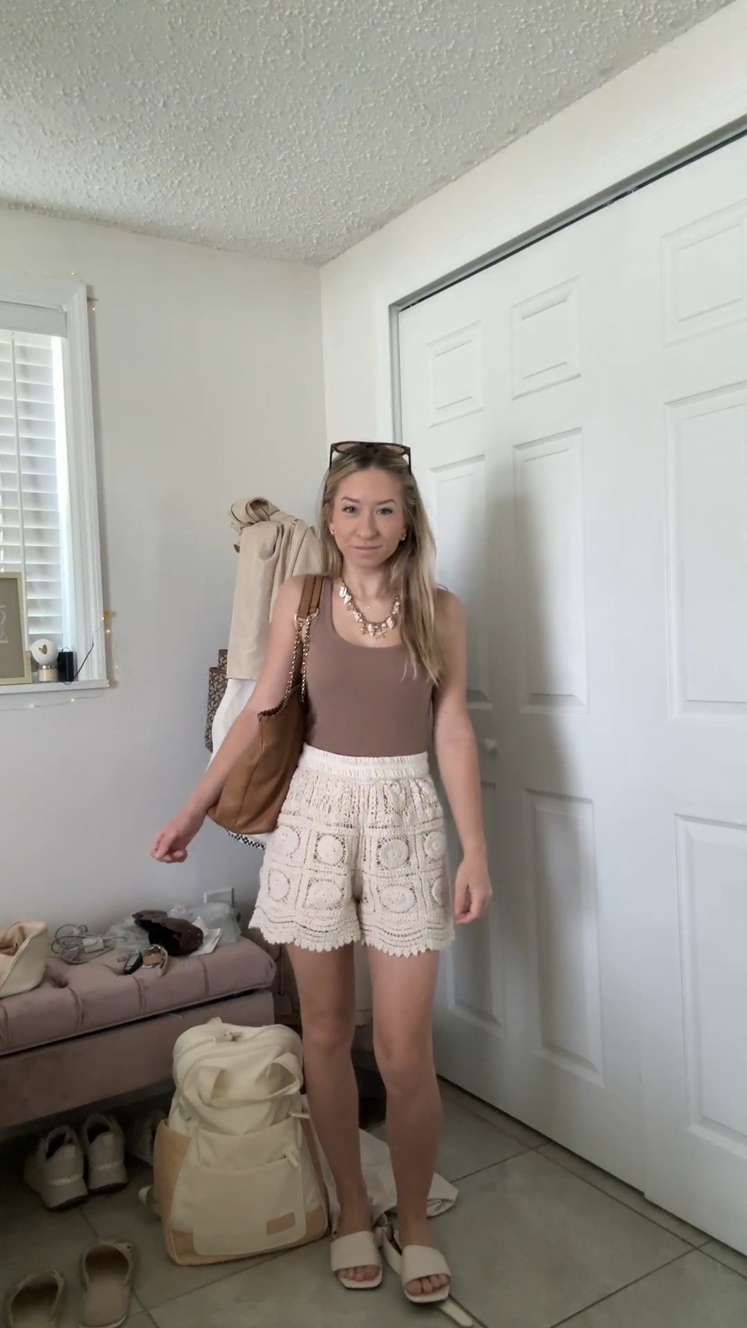 Casual summer outfit wearing crochet shorts🫶🏻 tank top is true to size and under $10 - wearing size xs!

#LTKSeasonal #LTKootd