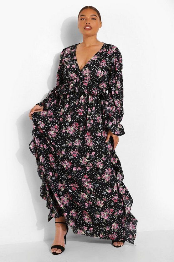 Plus Woven Ditsy Floral Ruffle Maxi Dress | Boohoo.com (US & CA)
