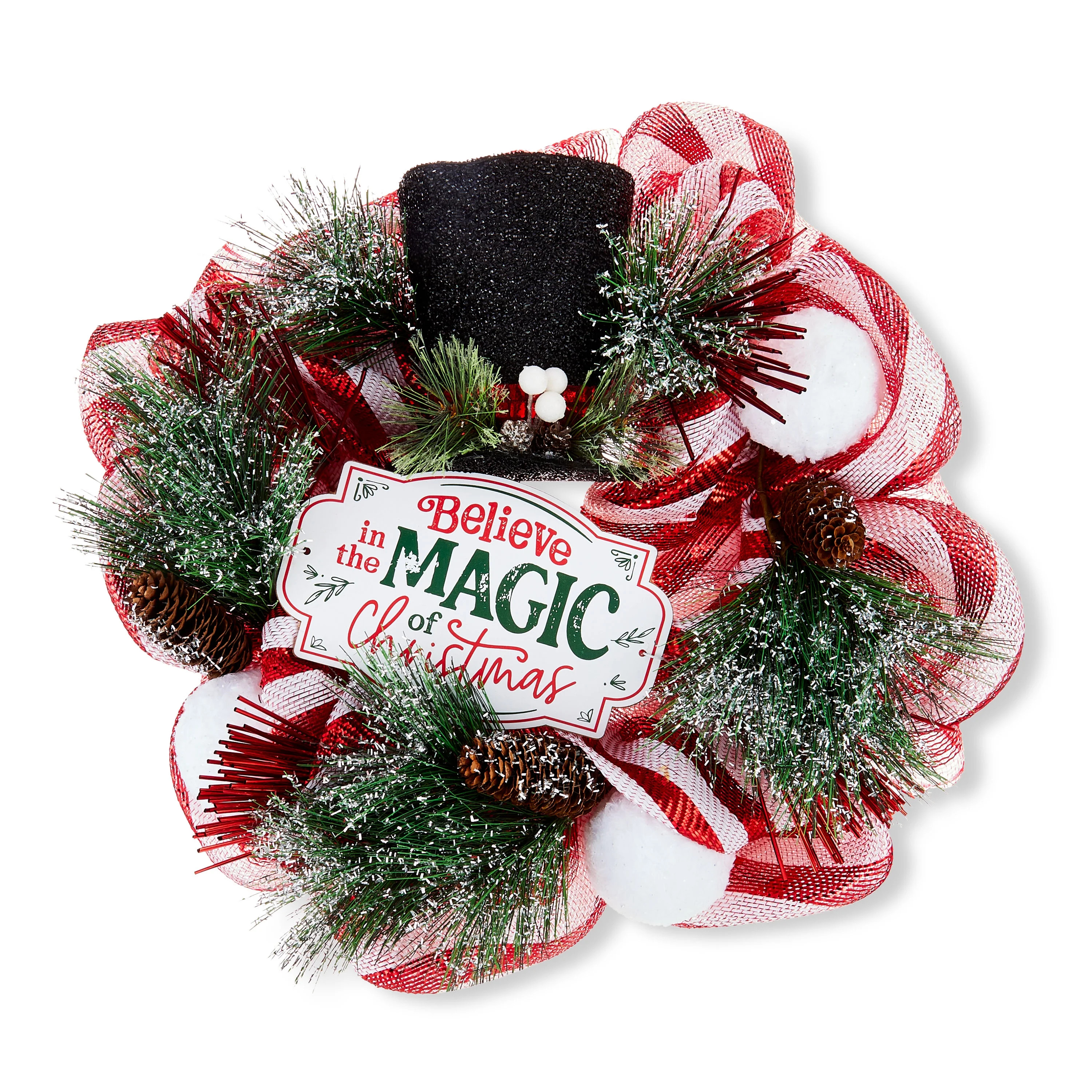 Red and White Stripe Mesh Christmas Wreath, 20 in x 20 in, by Holiday Time | Walmart (US)