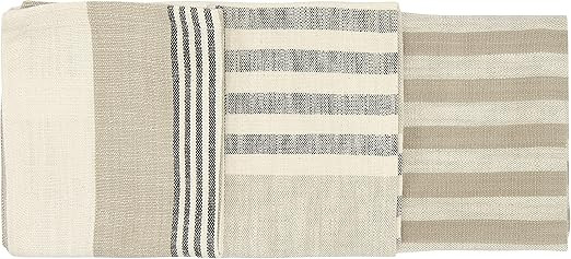 Creative Co-Op Tan & Grey Striped Cotton Tea Towels (Set of 3 Pieces) | Amazon (US)