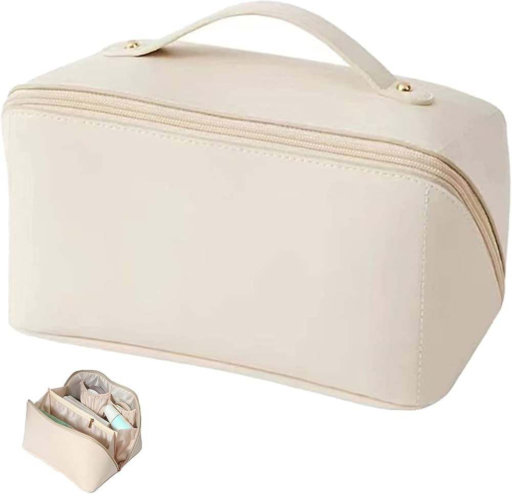 OIUYT Large Capacity Travel Cosmetic Bag - Travel Makeup Bag for Women, PU Leather Waterproof Por... | Amazon (US)