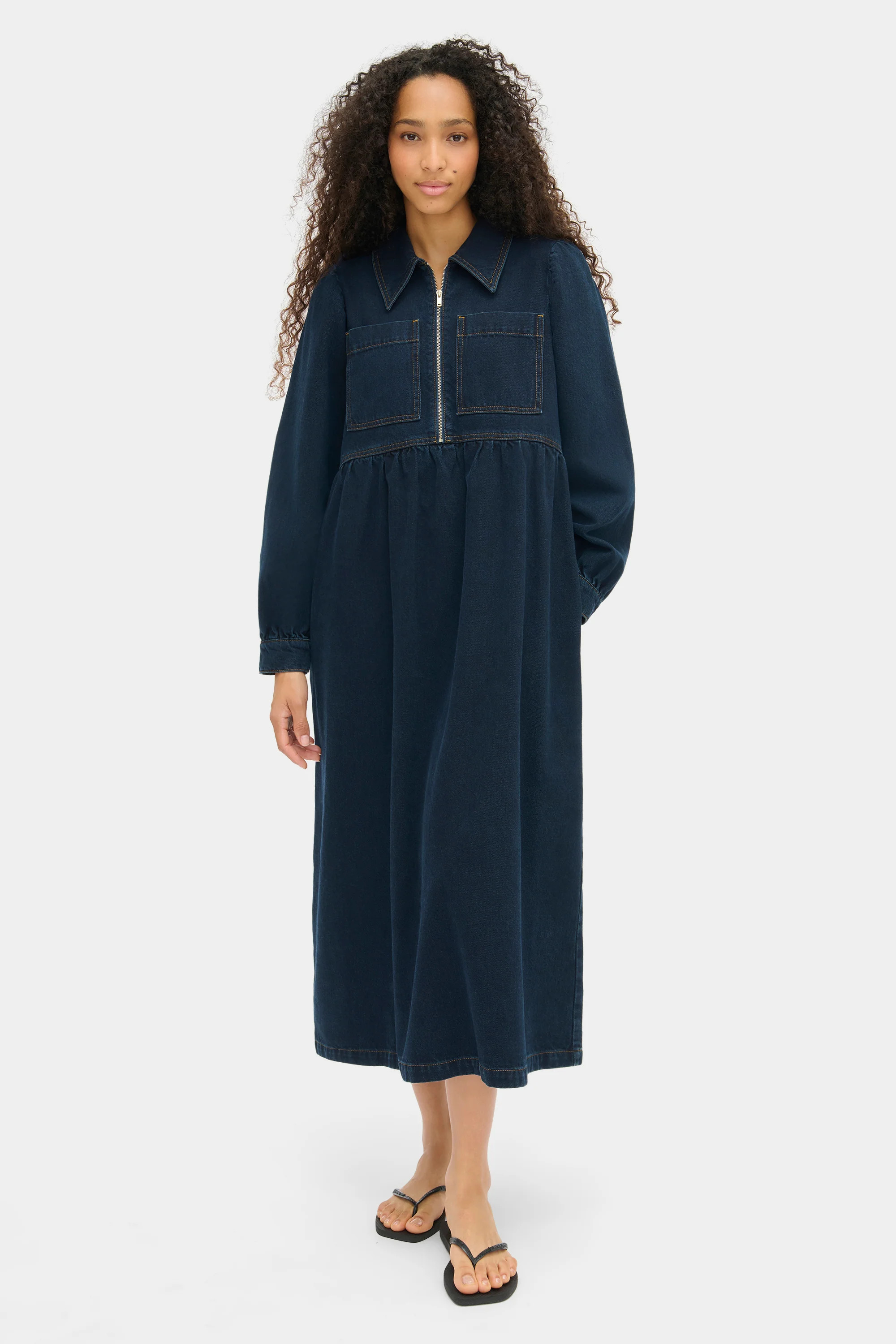 ALIGNE Denim Long Sleeve Midi Dress - Blue | Gabriella | ALIGNE UK & EU