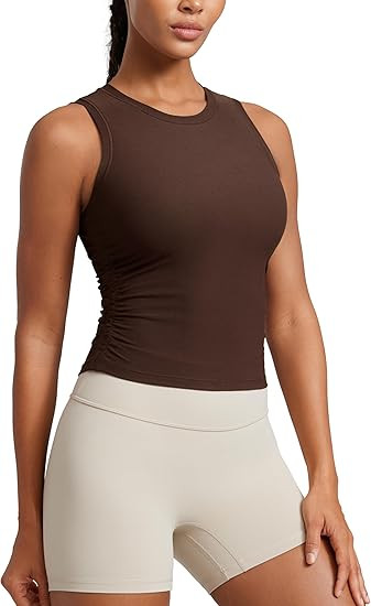 CRZ YOGA Cloudweight Womens Ruched Tank High Neck Workout Fitted Tops Basic Yoga Athletic Sleevel... | Amazon (US)