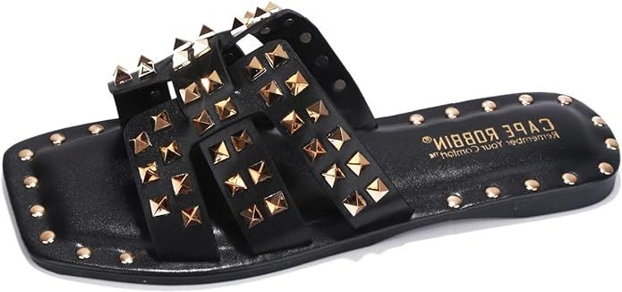 Cape Robbin Amisha Stylish Slide Sandals for Women - Womens Sandals with Gold Spikes - Studded Op... | Amazon (US)