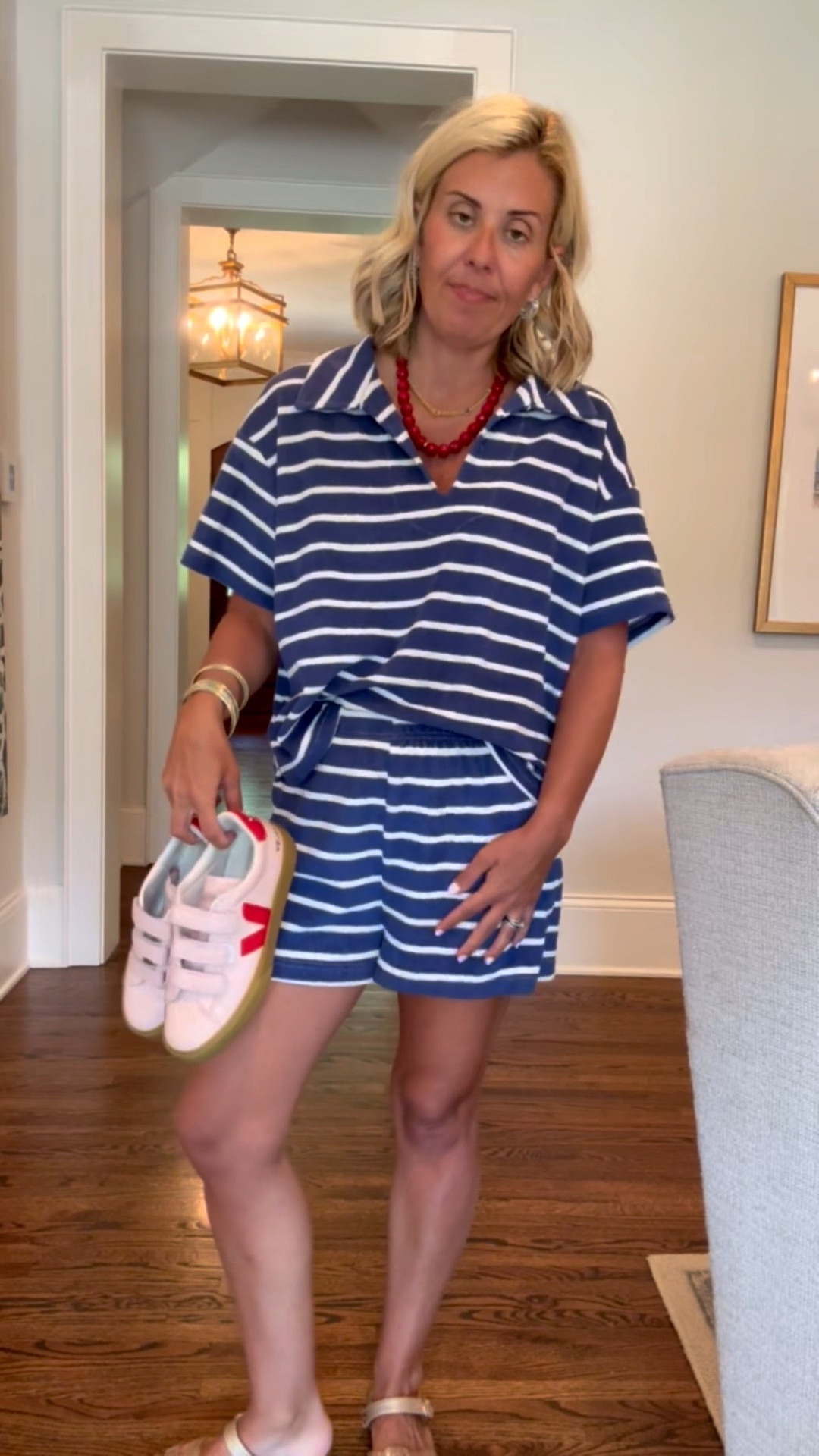 Such a YES set!! We’re wearing this out and as a cover-up. It’s a terry cloth material and it’s fabulous! ￼Small -  top & shorts 
8 - sneakers

#LTKdayinmylife #LTKSeasonal #LTKOver40