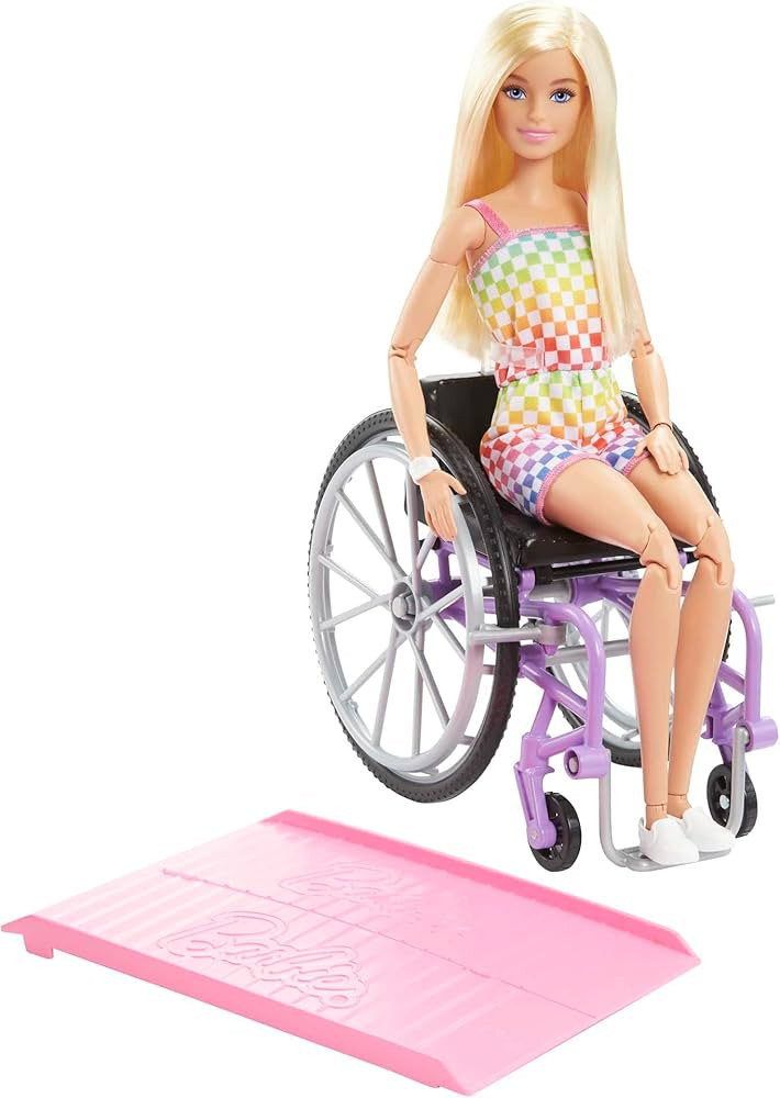 Barbie Fashionistas Doll #194 with Wheelchair & Ramp, Straight Blonde Hair & Rainbow Romper with ... | Amazon (US)