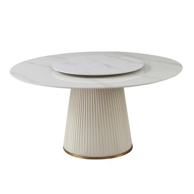 Modern Sintered Stone Dining Table With 31.5-Inch Turntable For 8, Exquisite Wood And Metal Pedestal Base | Wayfair North America