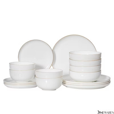 Dinewares White with Gold Rim Bone China Dinnerware Set - Service for 4, Includes Dinner Plates, Salad Plates, and Cereal or Soup Bowls | Target