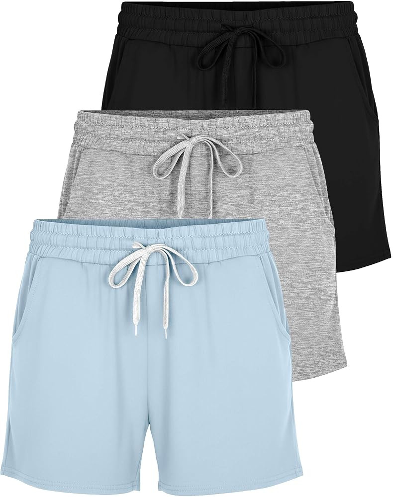 Real Essentials 3 Pack: Womens Ultra-Soft Athletic Lounge Casual Sweat Shorts with Pockets (Avail... | Amazon (US)