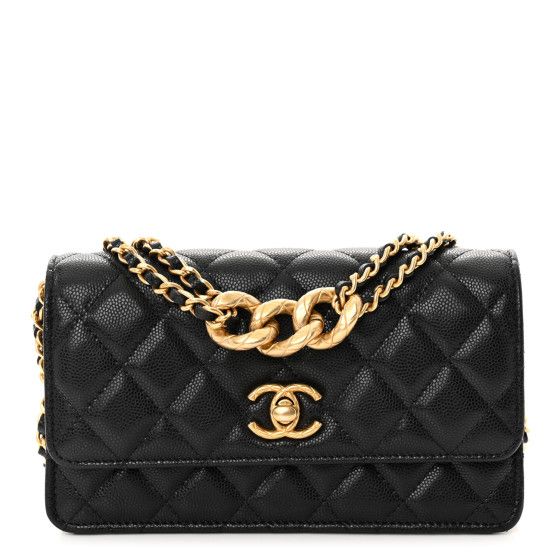 Caviar Quilted Chain Link Clutch With Chain Black | FASHIONPHILE (US)