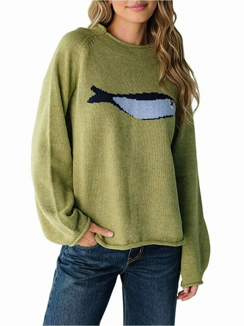 Women Cute Graphic Oversized Knitwear Long Sleeve Pullover Top Loose Fit Fall Streetwear Y2k Tops... | Walmart (US)