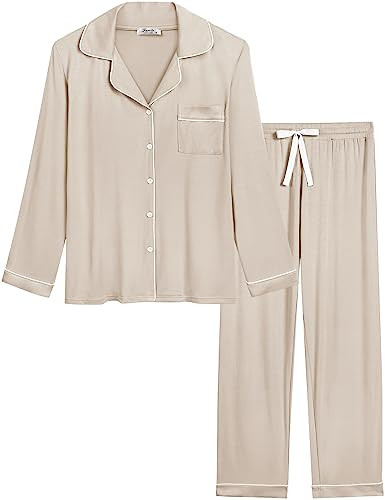 Cherrydew Women's Bamboo Viscose Cooling Long Sleeve Button Up Pajama Set | Amazon (US)
