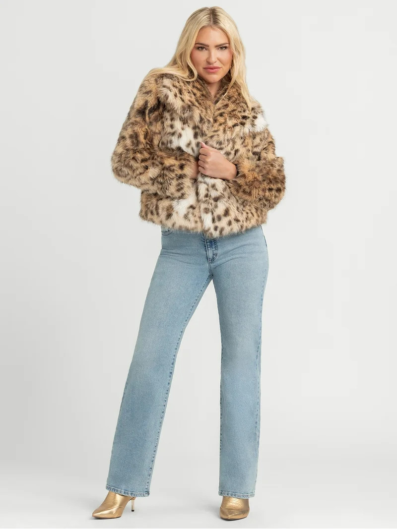 Jessica Simpson Women's Round Collar Faux Fur Jacket, Sizes XS-XXL - Walmart.com | Walmart (US)